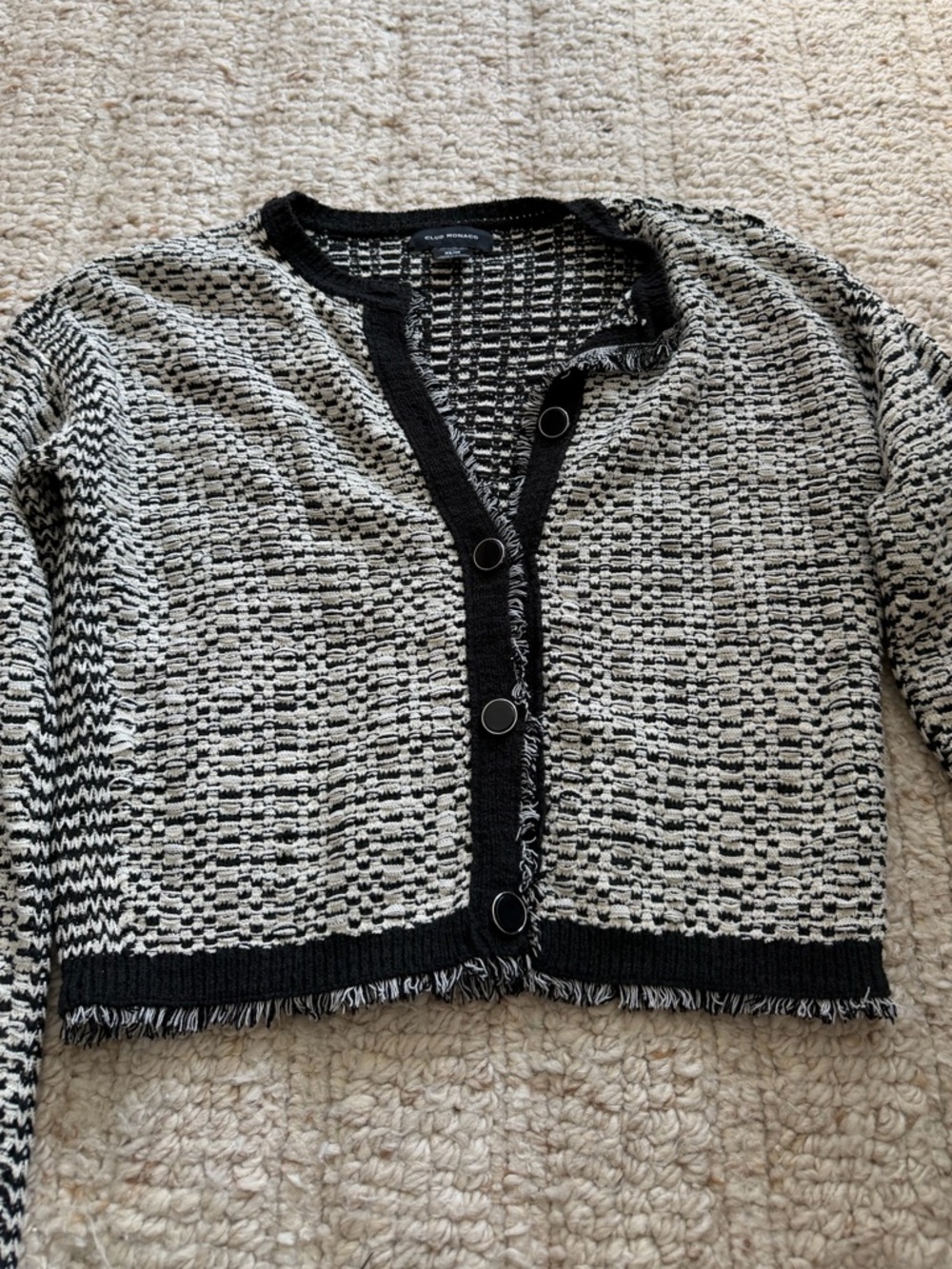 Club Monaco Black and White Textured Cropped Cardigan